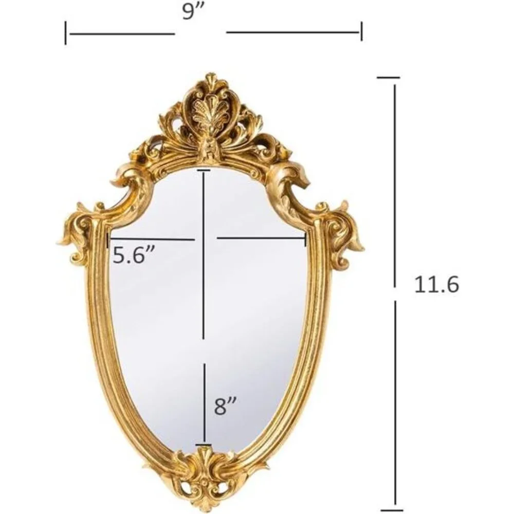 Vintage 11.6 x 9 Inch Very Small Decorative Wall Mirror Gold Shield Shape